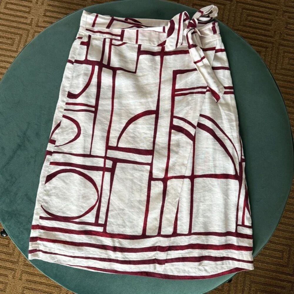 Linen Geometric/Abstract Print LOFT Wrap Skirt
